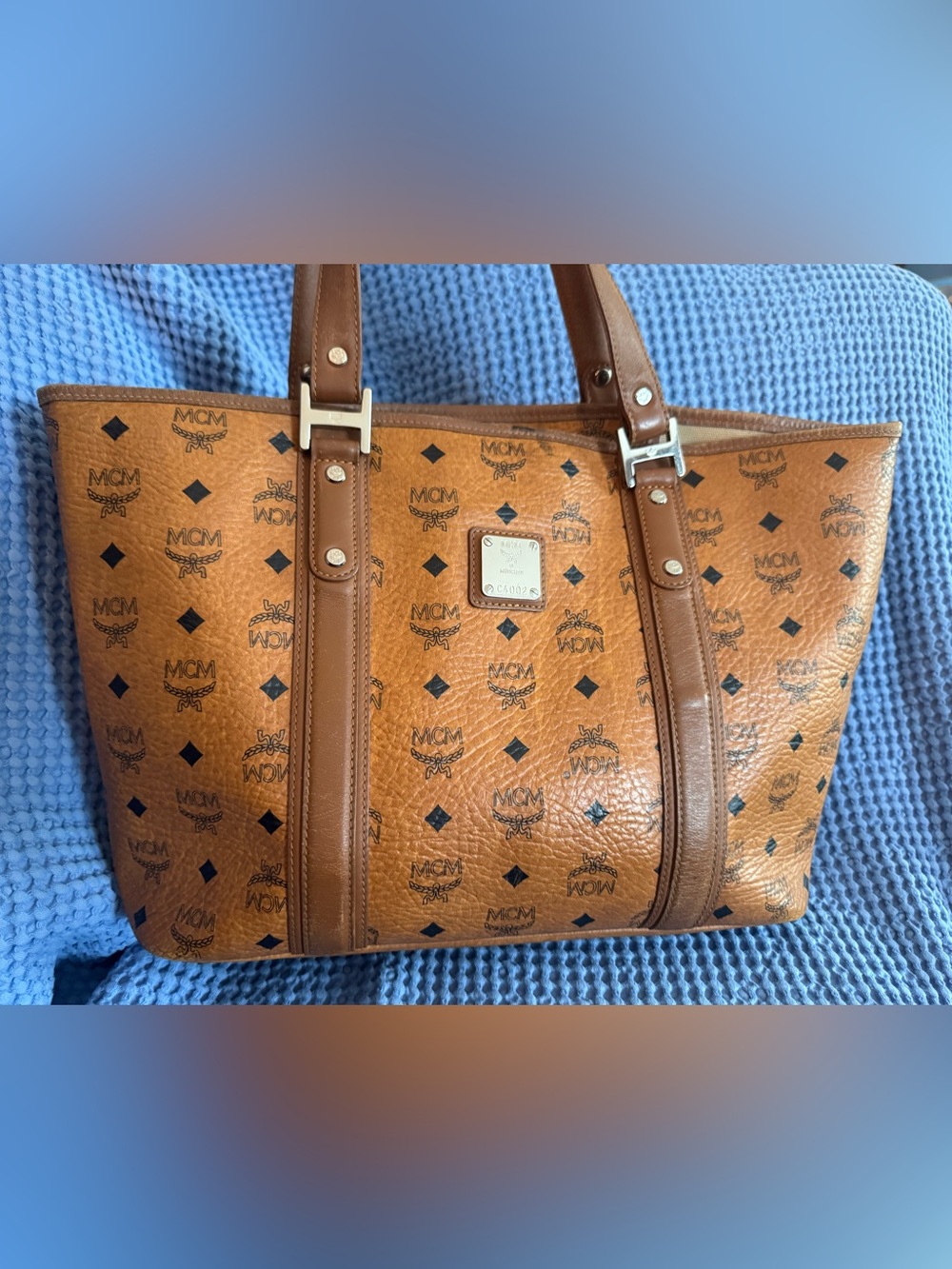 MCM Cognac Visetos Monogram Leather Tote